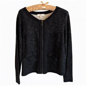 Milly Black Knit Lady Jacket Cardigan with Zip Front Size L